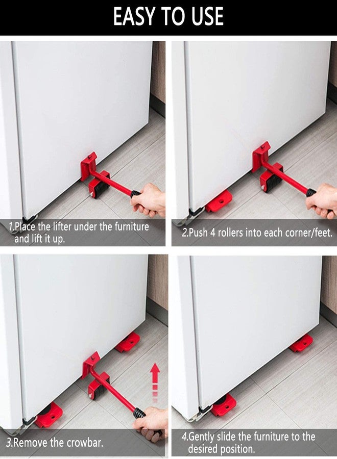 Dyna-Living Moving Sliders Furniture Lifter Mover Tools Set Heavy Duty Furniture Moving Tools Furniture Moving Roller Wheel Set for Fridge 360 Degree Rotatable 4PCS Red - Image 5